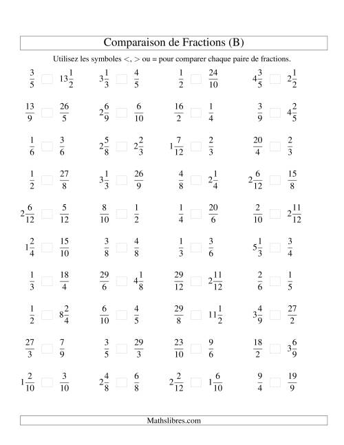 Comparaison de Fractions jusqu'aux Douzièmes (sans 7es ou 11es) (B)