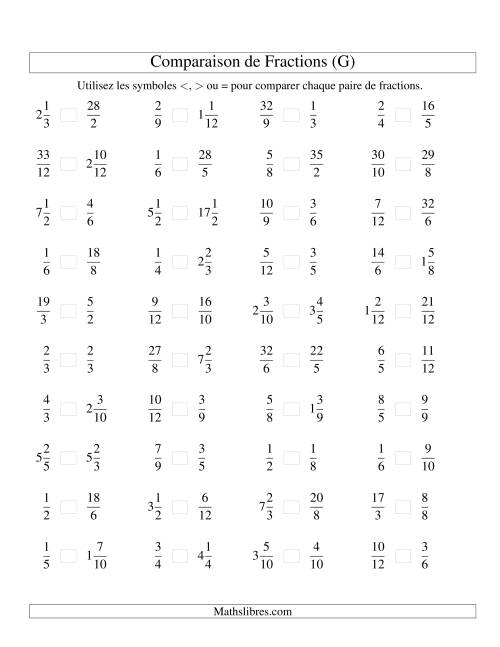 Comparaison de Fractions jusqu'aux Douzièmes (sans 7es ou 11es) (G)
