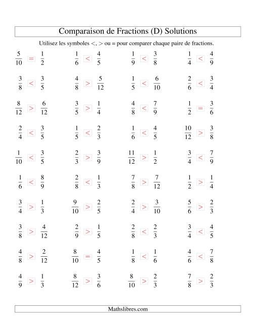 Comparaison de Fractions jusqu'aux Douzièmes (sans 7es ou 11es) (D) page 2