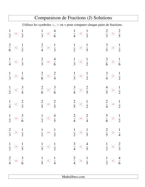 Comparaison de Fractions jusqu'aux Sixièmes (J) page 2