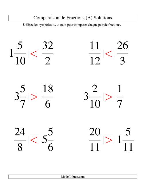 Comparaison de Fractions Mixtes -- Dénominateur jusqu'aux 12ièmes (Gros Caractères) page 2