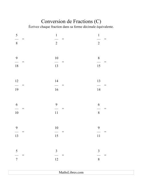 Conversion de Fractions en Nombres Décimaux (C)