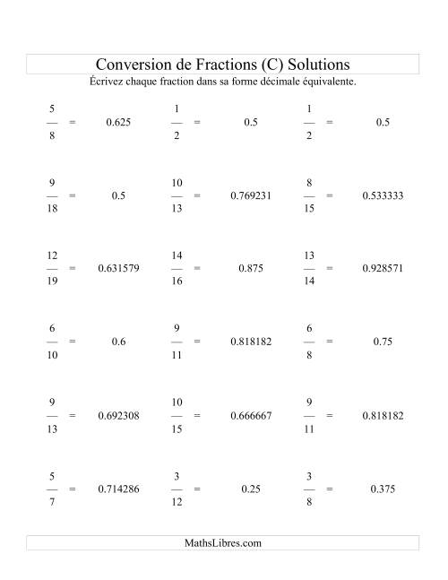Conversion de Fractions en Nombres Décimaux (C) page 2