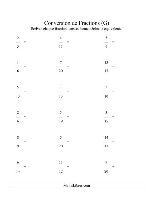 Conversion de Fractions en Nombres Décimaux (G)