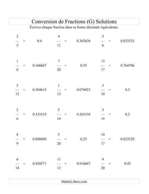Conversion de Fractions en Nombres Décimaux (G) page 2