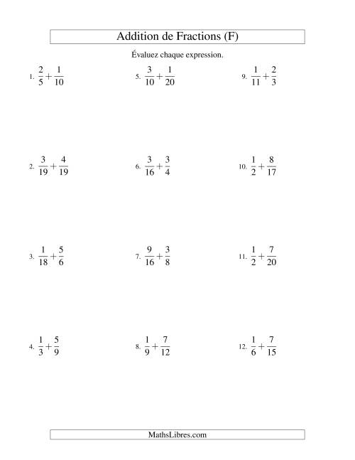 Addition de Fractions (Difficile) (F)