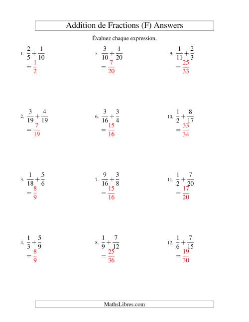 Addition de Fractions (Difficile) (F) page 2