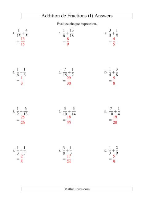 Addition de Fractions (Difficile) (I) page 2