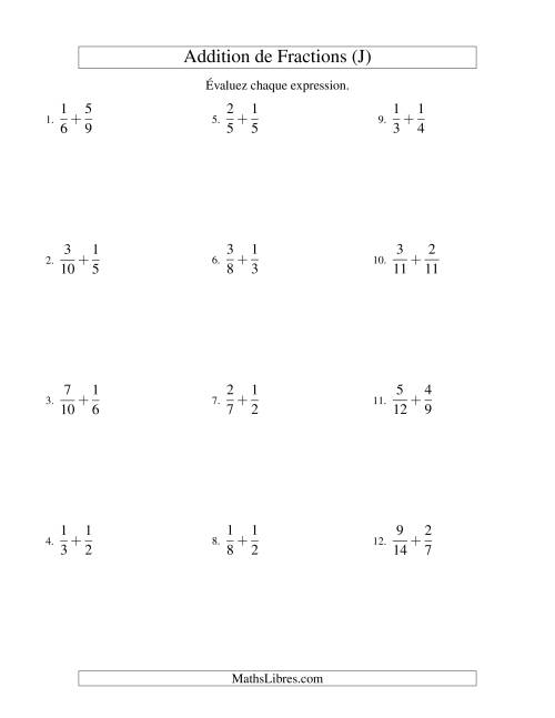 Addition de Fractions (Difficile) (J)