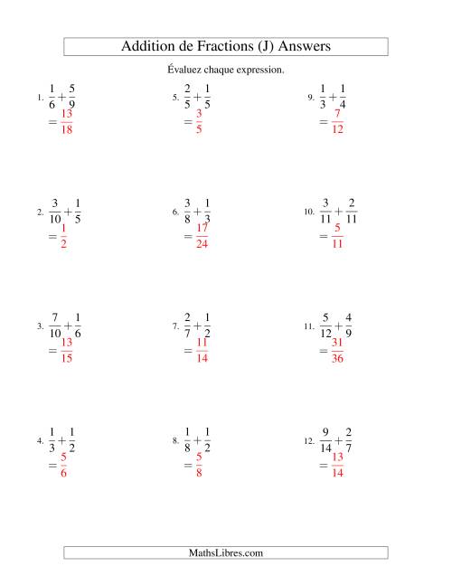 Addition de Fractions (Difficile) (J) page 2