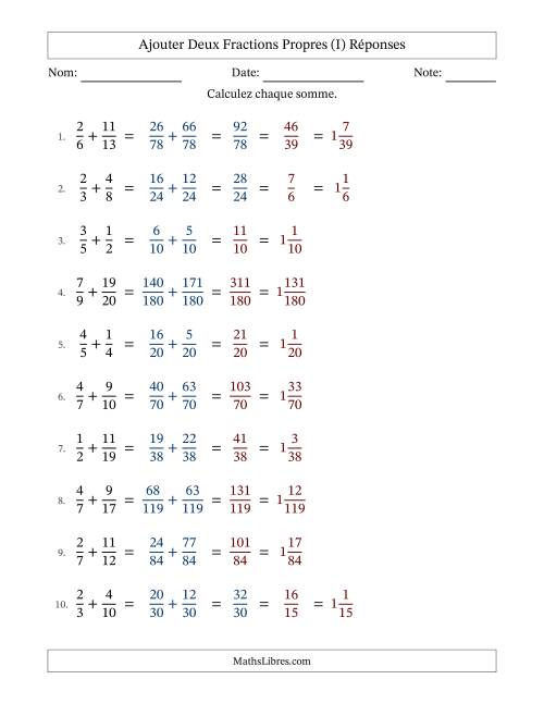 Addition de Fractions avec des Dénominateurs Différents & Résultantes Mixtes (I) page 2