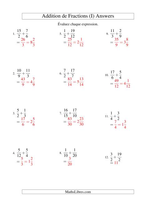 Addition de Fractions Impropres (Difficiles) (I) page 2