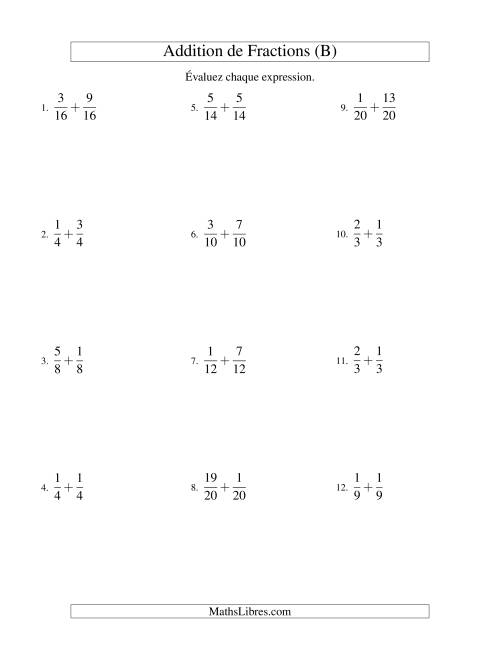 Addition de Fractions (B)