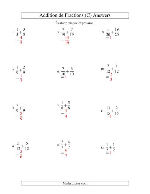Addition de Fractions (C) page 2