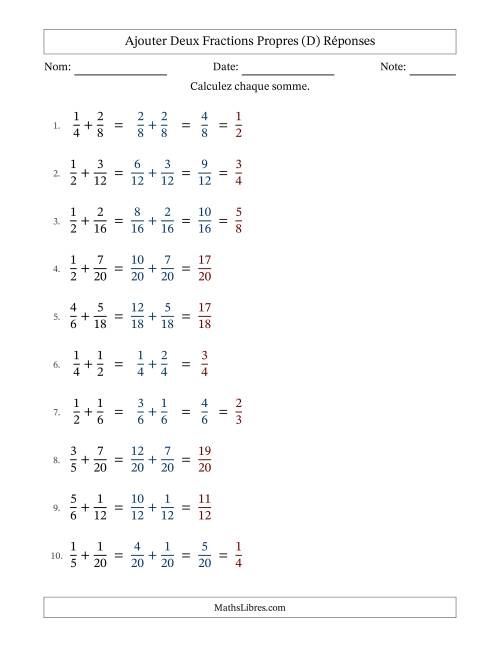 Addition de Fractions (D) page 2
