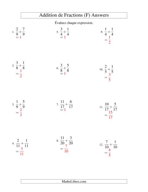Addition de Fractions (F) page 2