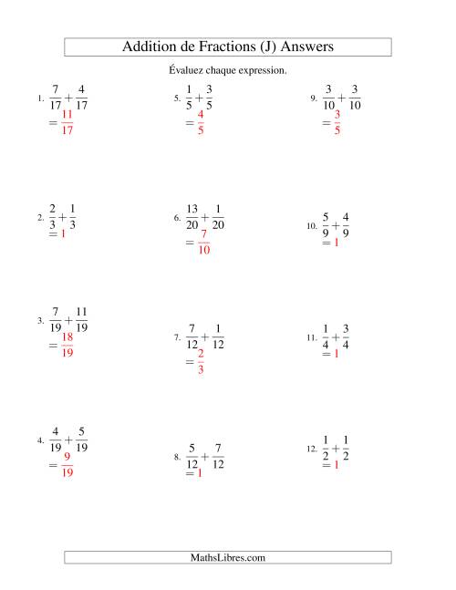 Addition de Fractions (J) page 2