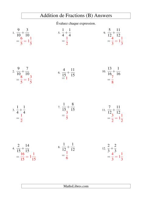 Addition de Fractions Mixtes (B) page 2