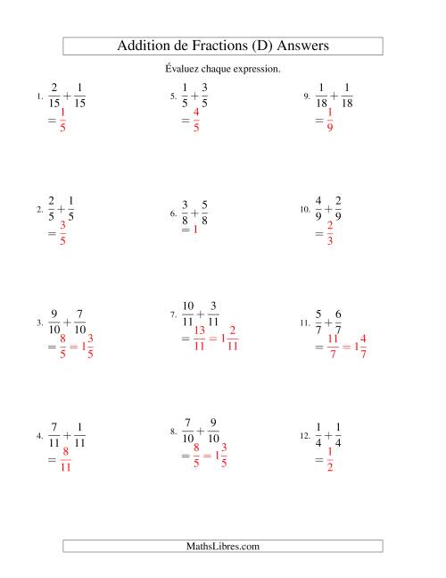 Addition de Fractions Mixtes (D) page 2