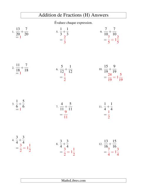 Addition de Fractions Mixtes (H) page 2