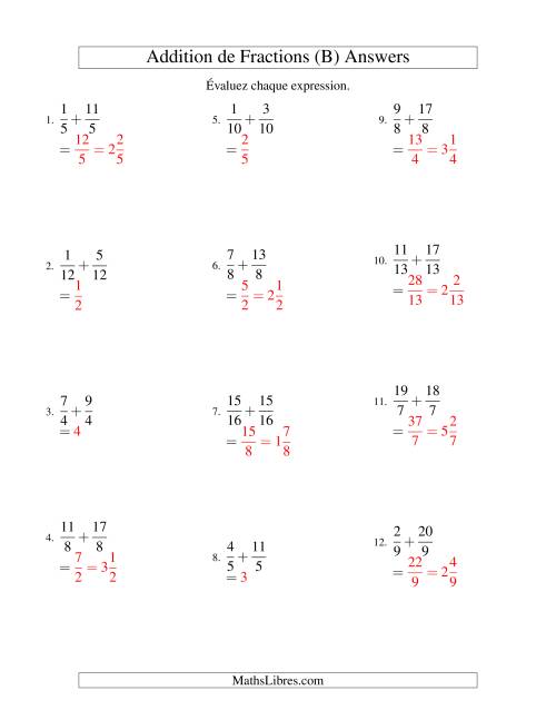 Addition de Fractions Impropres (B) page 2