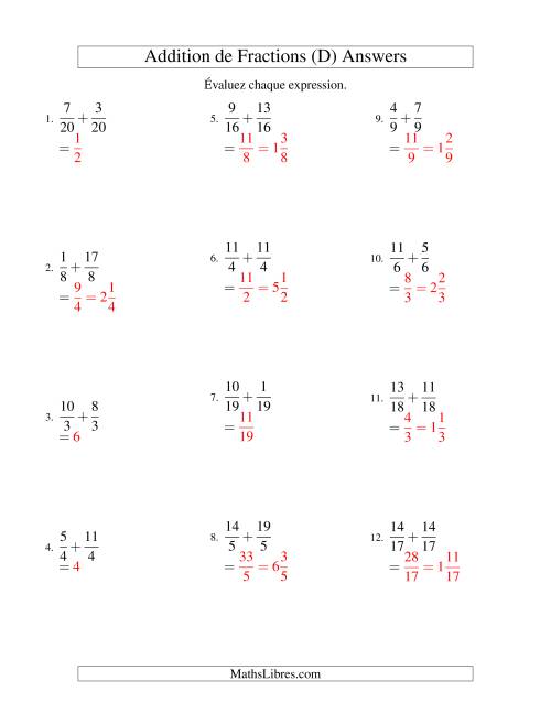 Addition de Fractions Impropres (D) page 2