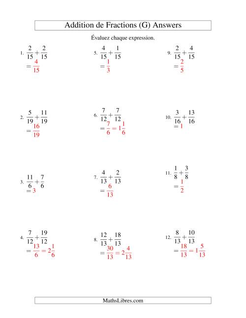 Addition de Fractions Impropres (G) page 2