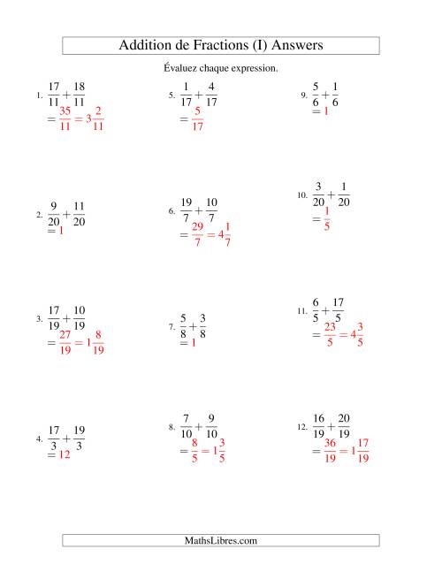 Addition de Fractions Impropres (I) page 2