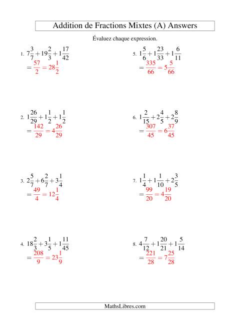Addition de Fractions Mixtes (Défi) (A) page 2