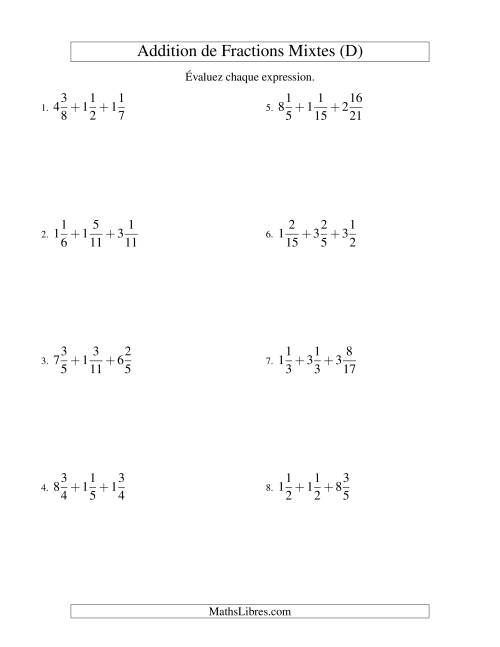 Addition de Fractions Mixtes (Défi) (D)