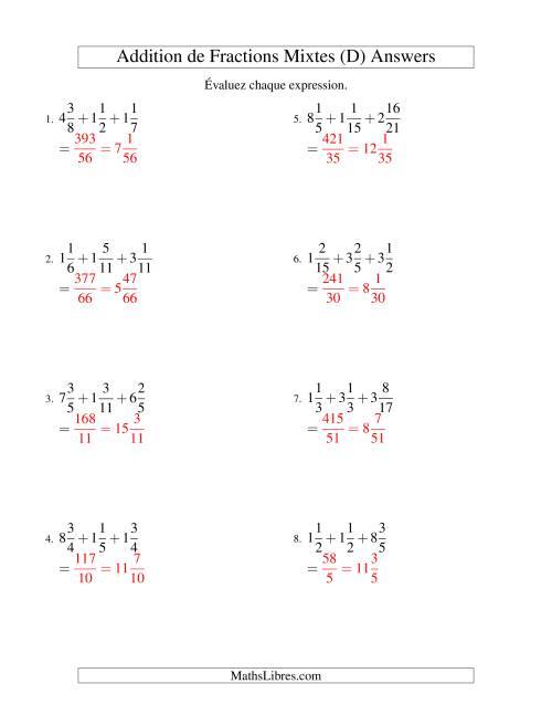 Addition de Fractions Mixtes (Défi) (D) page 2