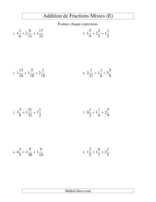 Addition de Fractions Mixtes (Défi) (E)