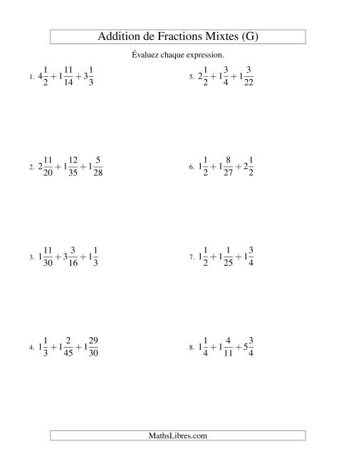 Addition de Fractions Mixtes (Défi) (G)