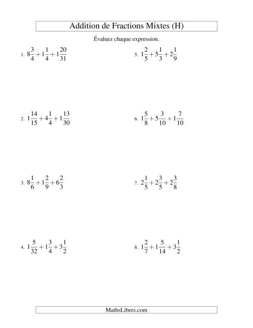 Addition de Fractions Mixtes (Défi) (H)