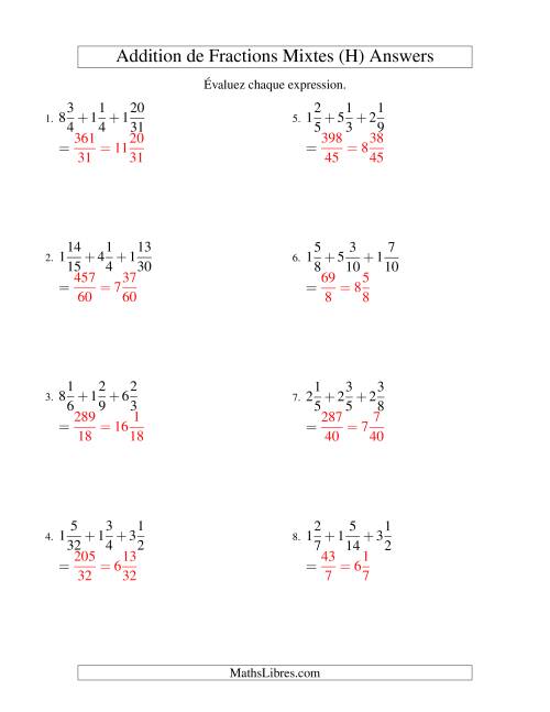 Addition de Fractions Mixtes (Défi) (H) page 2