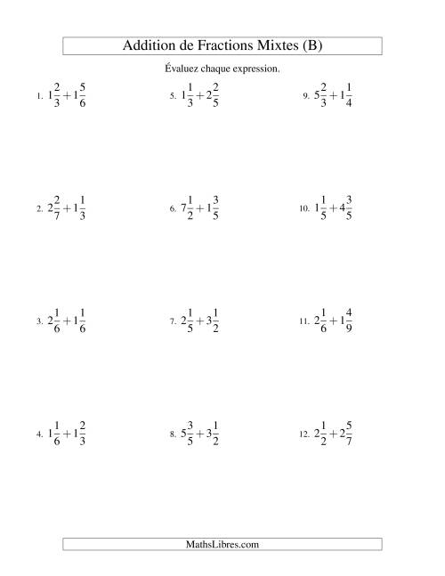 Addition de Fractions Mixtes (B)