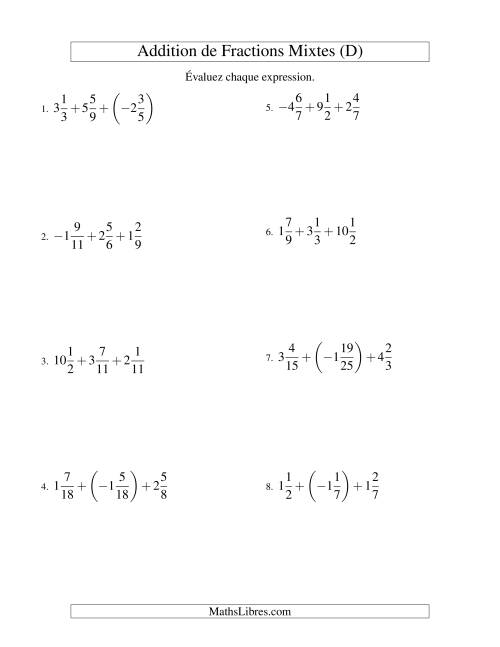 Addition de Fractions Mixtes (Super défi) (D)
