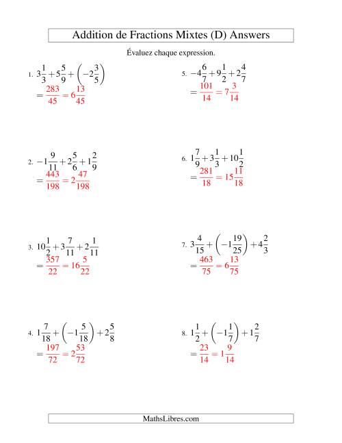 Addition de Fractions Mixtes (Super défi) (D) page 2
