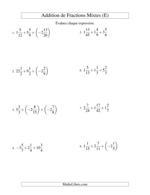 Addition de Fractions Mixtes (Super défi) (E)