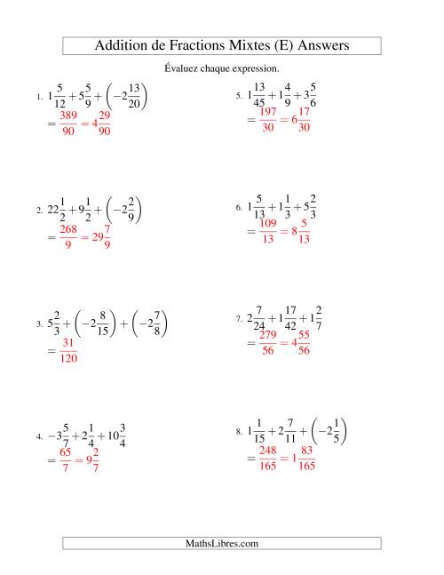 Addition de Fractions Mixtes (Super défi) (E) page 2