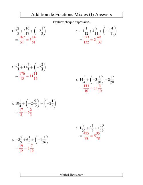 Addition de Fractions Mixtes (Super défi) (J)