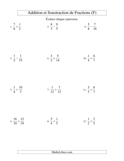 Addition et Soustraction de Fractions (F)