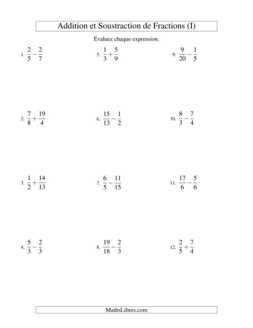 Addition et Soustraction de Fractions (I)