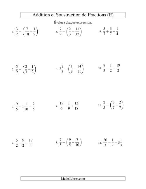 Addition et Soustraction de Trois Fractions (E)