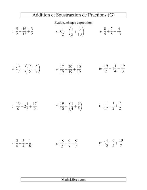 Addition et Soustraction de Trois Fractions (G)
