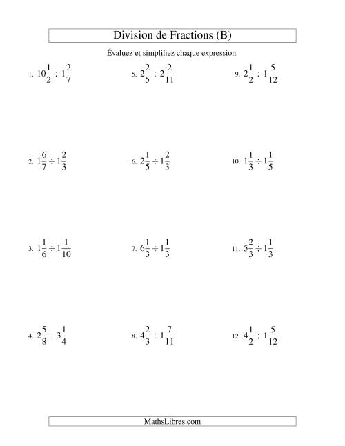 Division et Simplification de Fractions Mixtes (B)