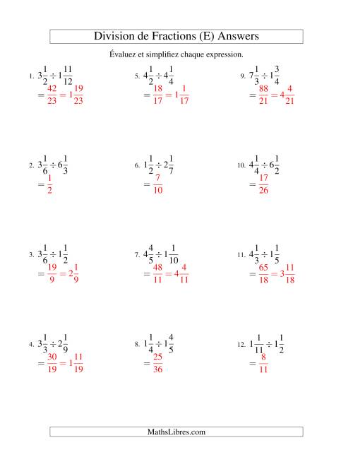 Division et Simplification de Fractions Mixtes (E) page 2