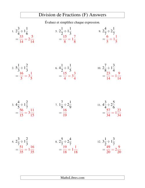 Division et Simplification de Fractions Mixtes (F) page 2