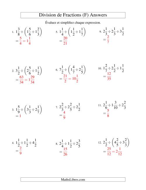 Division et Simplification de Fractions Mixtes - 3 fractions (F) page 2