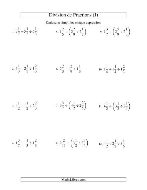 Division et Simplification de Fractions Mixtes - 3 fractions (J)